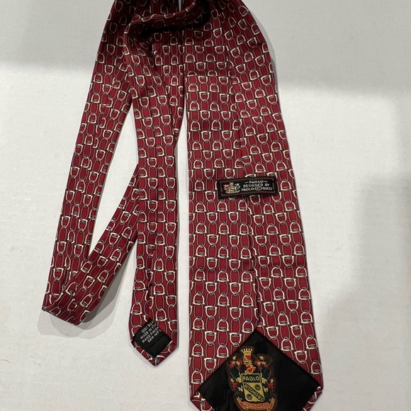 Vintage Paolo GUCCI TIE Burgundy linked Stirrups Silk Neck Tie Italy - Picture 2 of 6